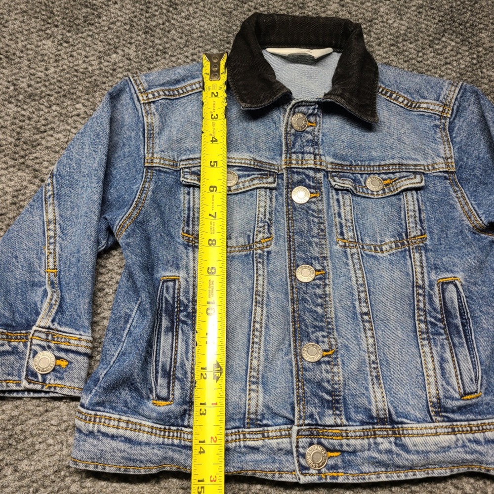 HM Kids Blue Denim Jacket Black Corduroy Collar Snap Front Size 3-4T 912939 - Picture 8 of 9